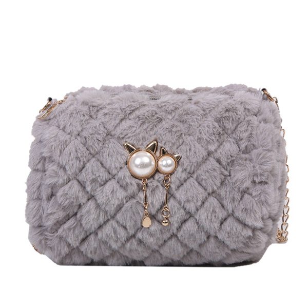 Cotton Stylish versatile cross-body plush chain shoulder bag