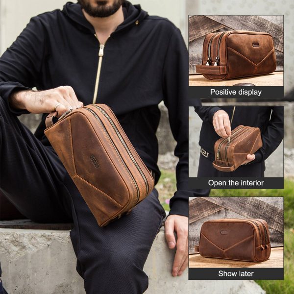 Genuine Leather Wear-resistant Crazy Horse Skin Makeup Bag