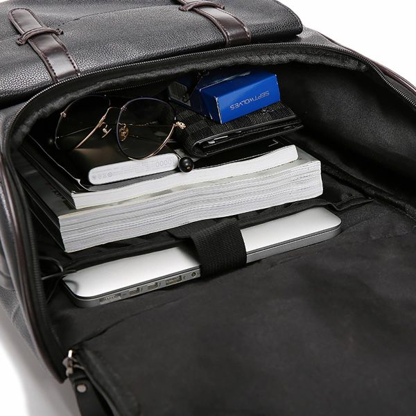 Large-Capacity PU Leather Student Backpack w/ USB Port