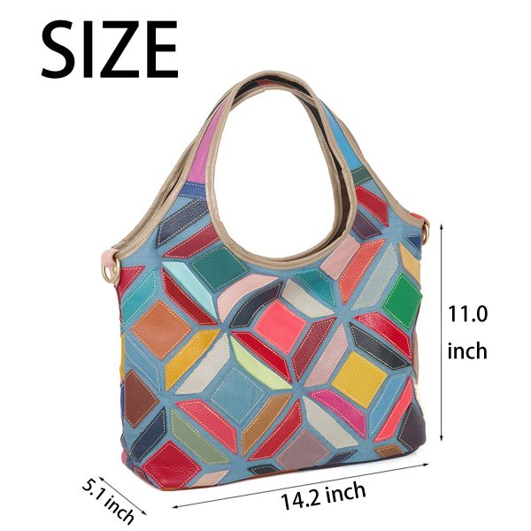 Genuine Leather Colourful hand-paneled shoulder tote bag
