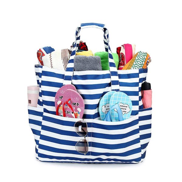 Sandproof Zipper Beach Tote Bag for Pool Gym Grocery Travel
