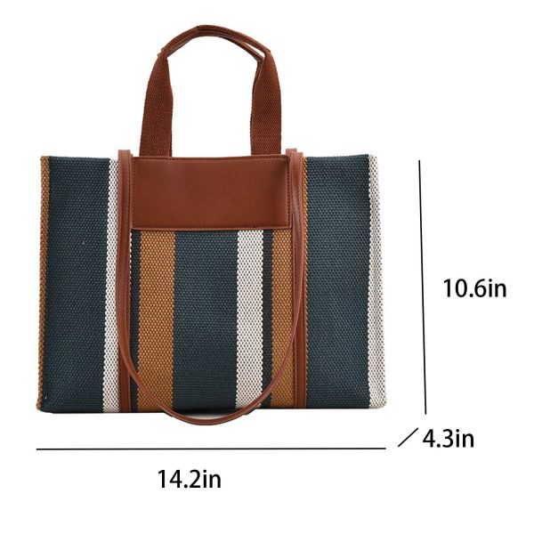 Canvas Tote Bag Trendy Clash Color Stripe