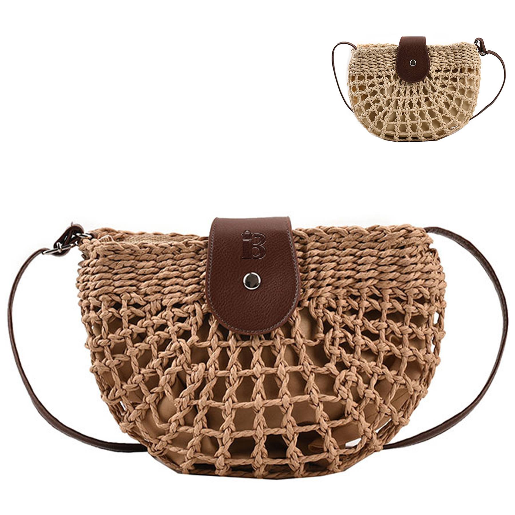 Jute Summer minimalist straw cross-body bag