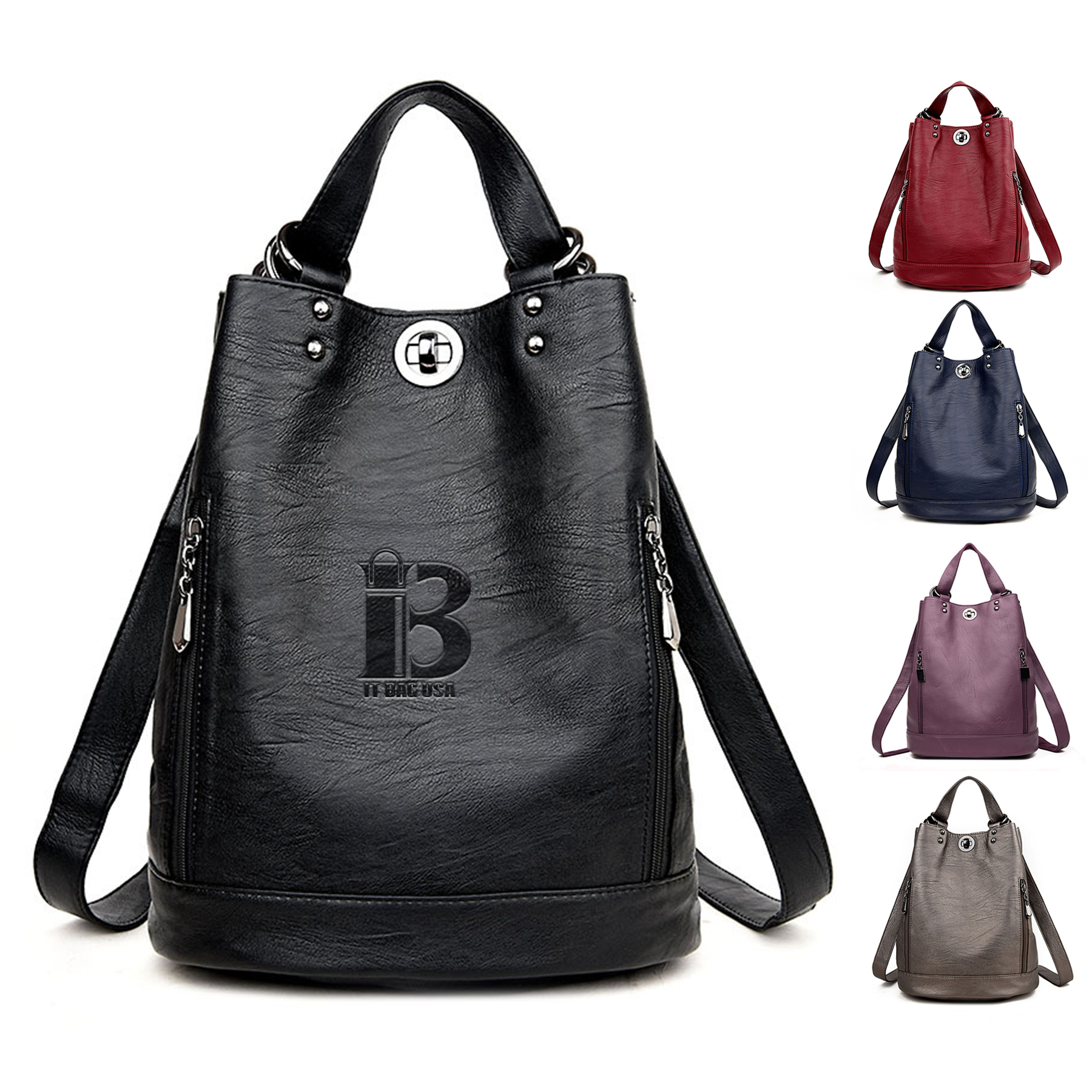 Pu high-capacity Bucket Backpack Women