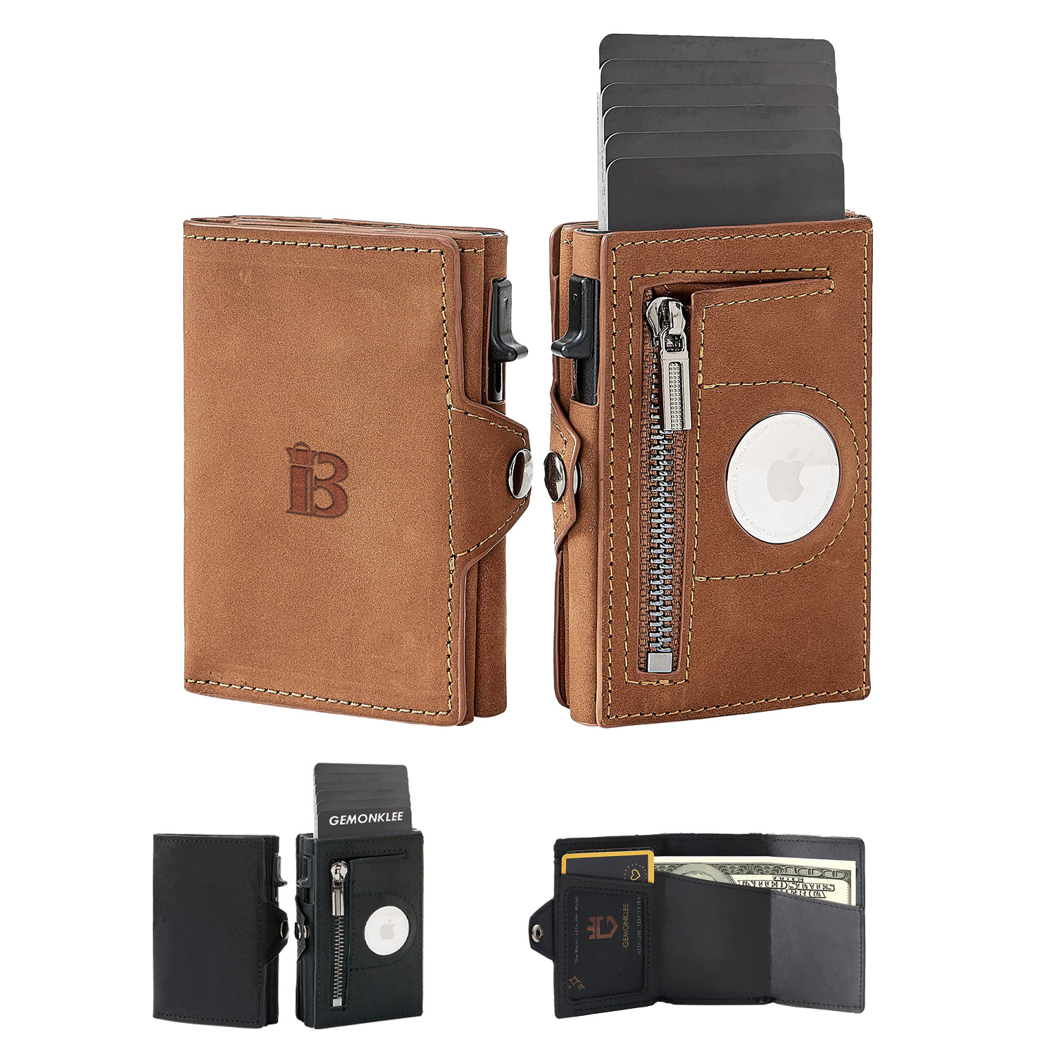 Genuine leather Mens Wallet Tag Anti-theft Card Case