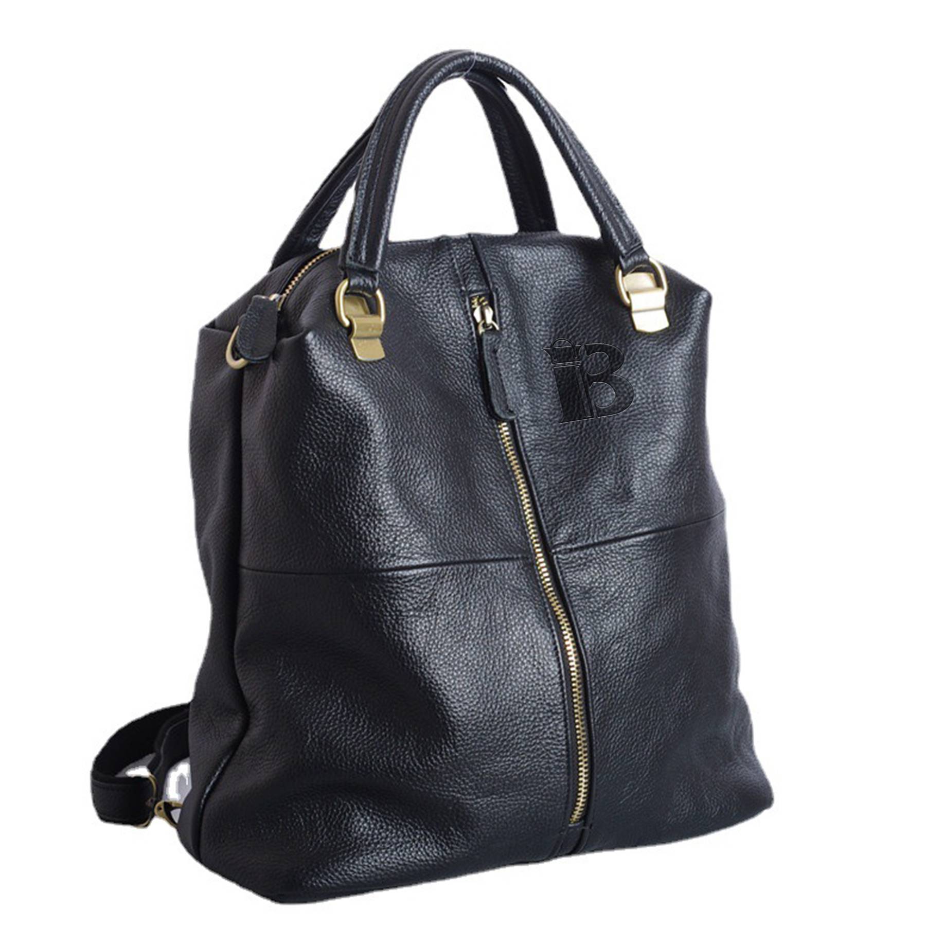 Genuine Leather Large capacity black backpack