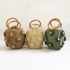 Women Woven Pearl Flower Bucket Tote Bag