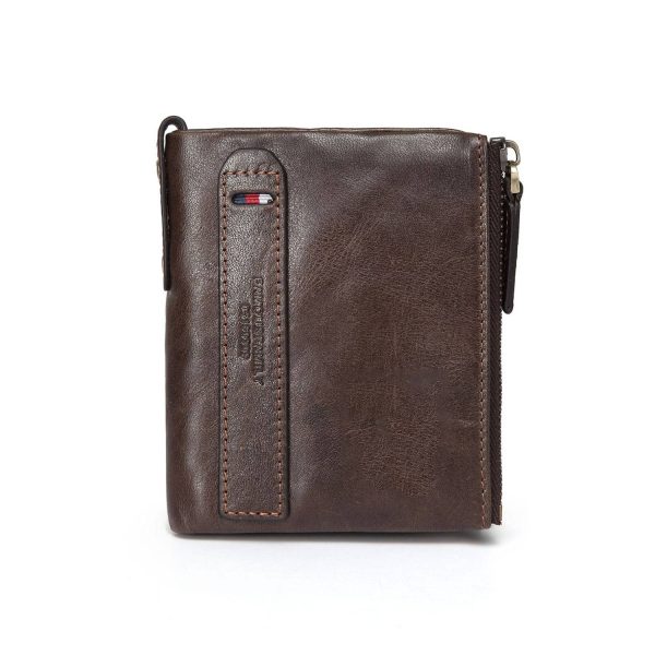 Genuine Leather Double zipper short vintage wallet