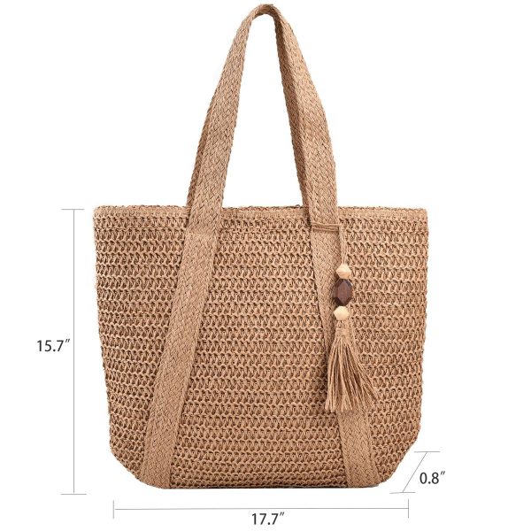 Jute Straw Beach Tote Bag Summer Woven with Tassels