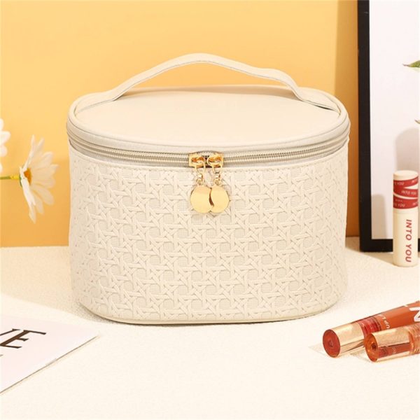 PU Leather Woven Pattern Cosmetic Bag Bucket