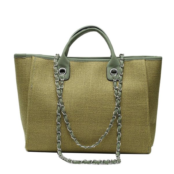 Canvas Tote Bag Large Capacity Solid Color Chain