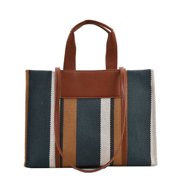 Canvas Tote Bag Trendy Clash Color Stripe