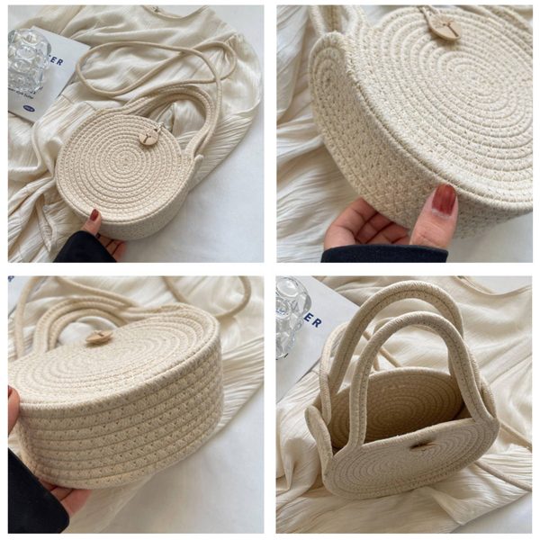 Straw Solid Round Tote Cross-body Bag