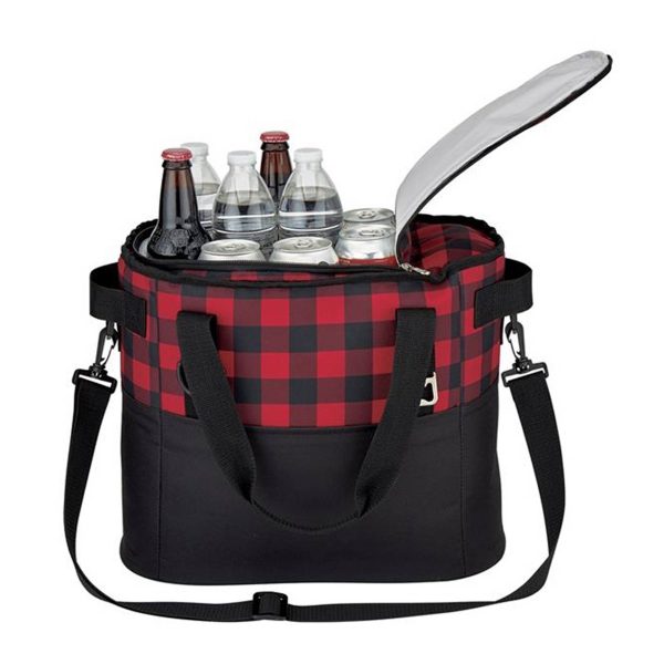 Plaid Pattern Cooler Insulated Bag W/ Bottle Opener