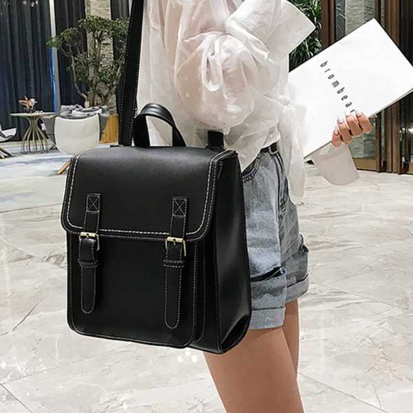 PU Leather Casual Daypack Style Flap Backpacks for Ladies