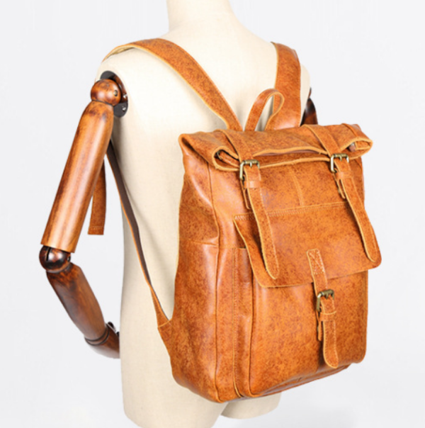 Large Waterproof Leather Backpack for Men and Women