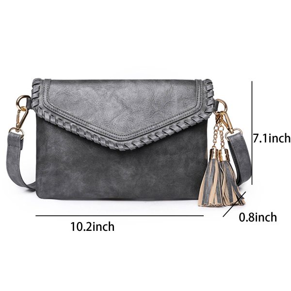 Women's PU Leather Envelope Purse Messanger Bag With Tassels