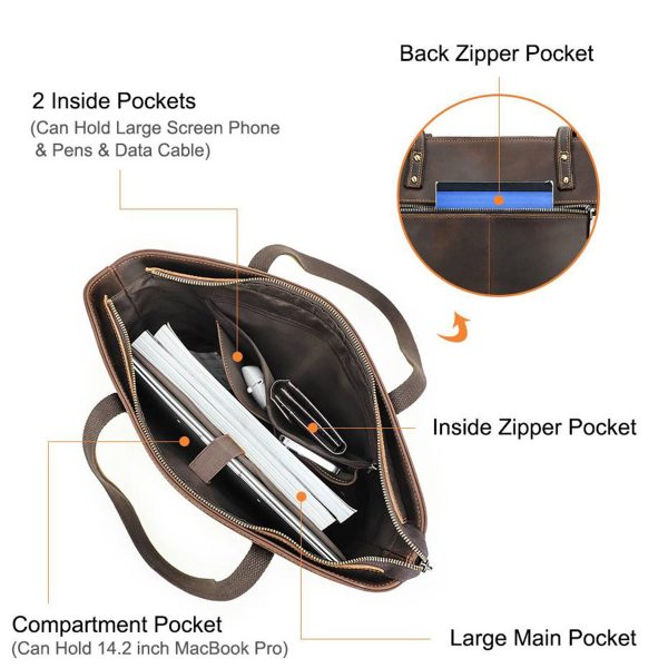 Genuine Leather Large handheld Laptop Cross-body Bag