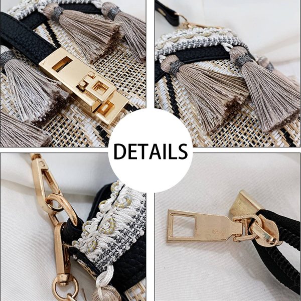 Jute Straw Cylindrical Shell Bucket Tote Crossbody Bag
