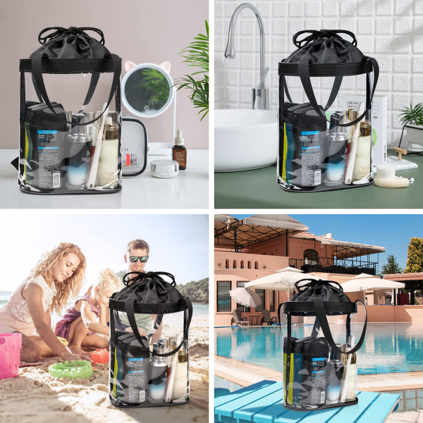 Clear Waterproof Cosmetic Cylinder bucket Drawstring Bag