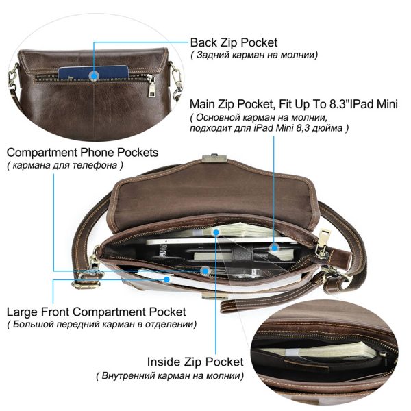 Genuine Leather Combination lock crossbody Messenger bag