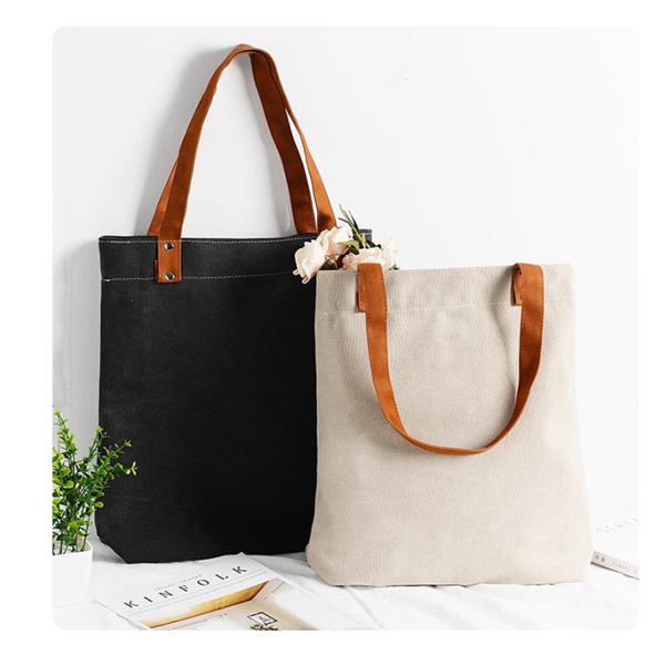 Canvas Tote Bag With PU Leather Handles