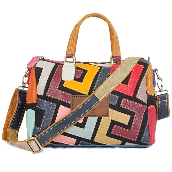 Genuine Leather Geometric colourful contrast cross-body bag