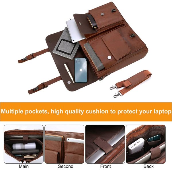 17.3 Inch Vintage PU Leather Laptop Bag Briefcase Satchel