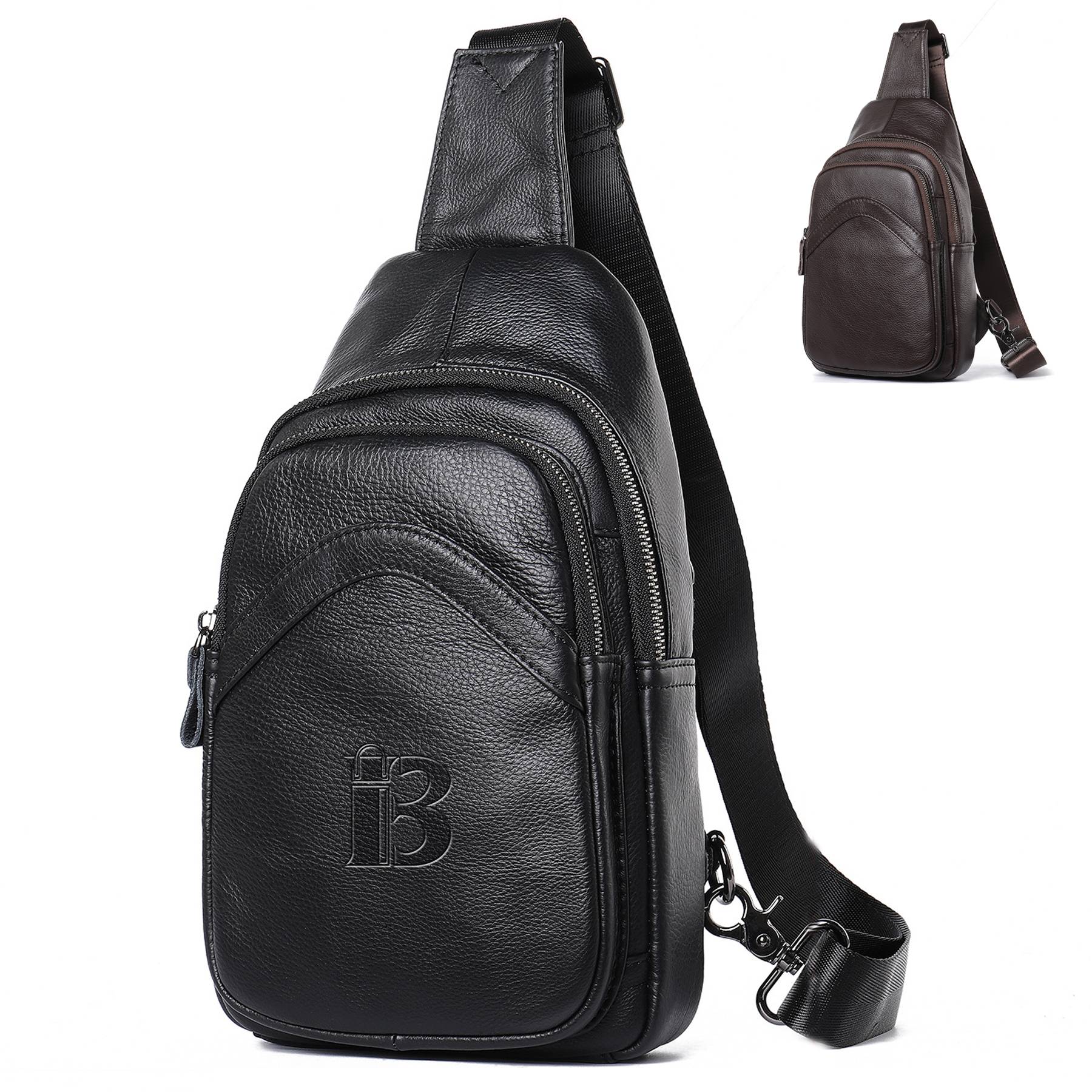 Genuine Leather Men's Crossbody Chest Bag