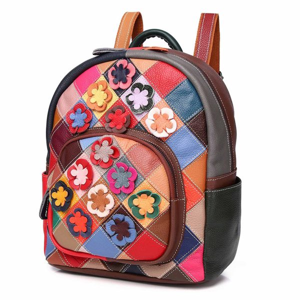 Genuine Leather colorful handmade contrast backpack