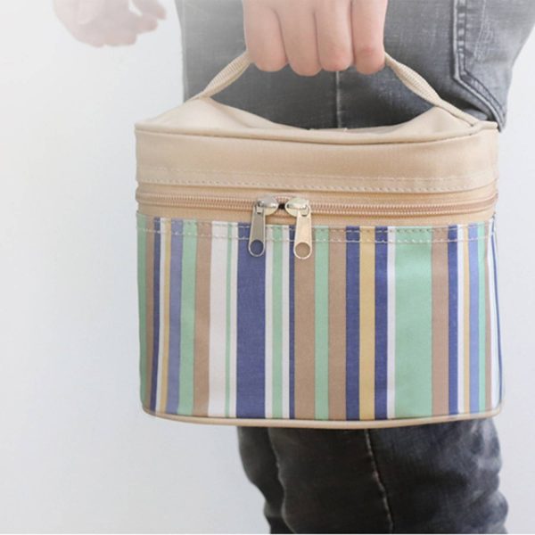 Portable Striped Insulated Lunch Bag