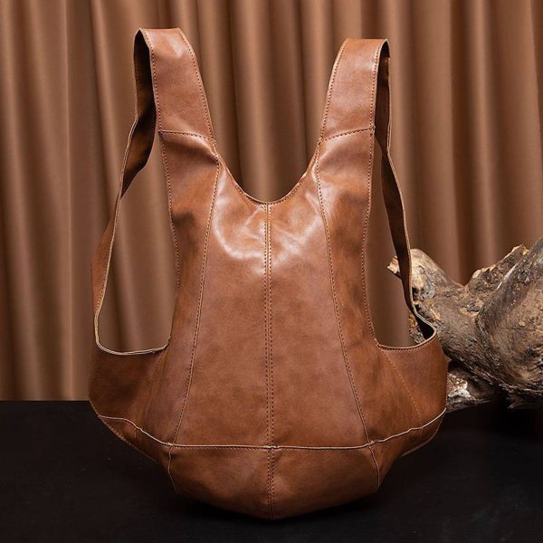 Waterproof Vintage Brown Faux Leather Bookbag backpack