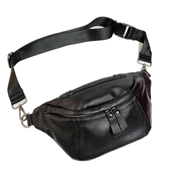 Genuine Leather Stylish Black Belt bag Fanny Pack