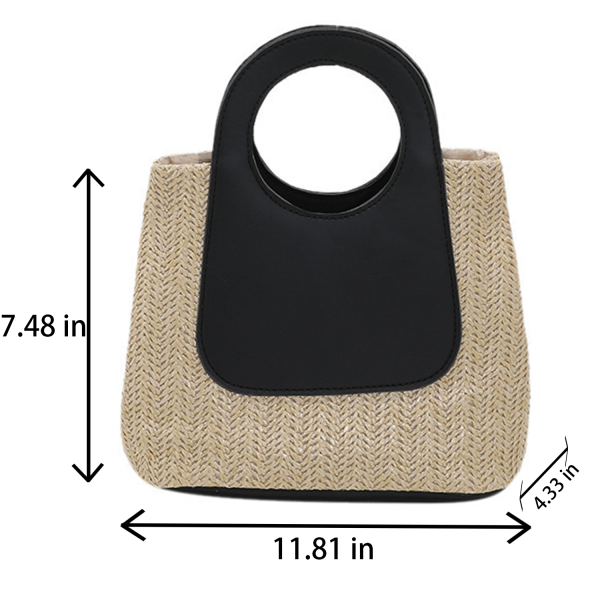 Retro color-blocking spliced straw bag