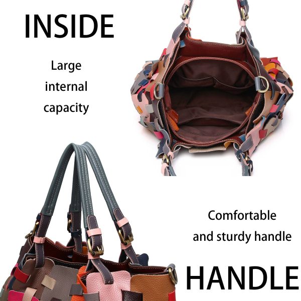 Genuine Leather Colourful square-paneled tote bag