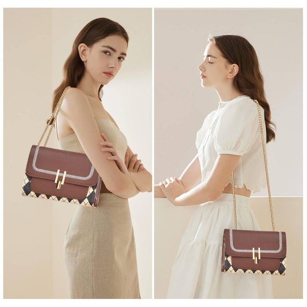 Pu Trendy Crossbody Bags with Chain Strap women Brown