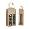 Wine Burlap Jute Tote Bag with Bamboo Handle
