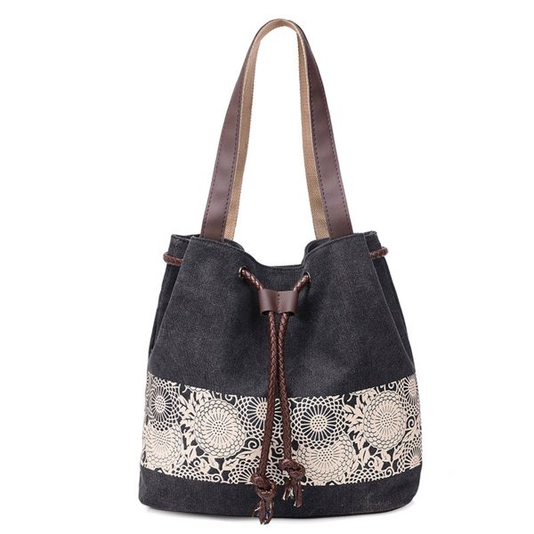 Women Printing Drawstring Canvas Tote Bags