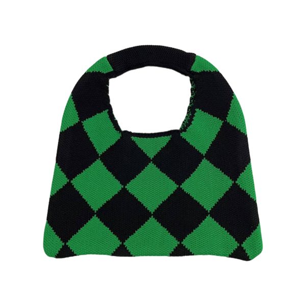 Polyester checked knit tote bag