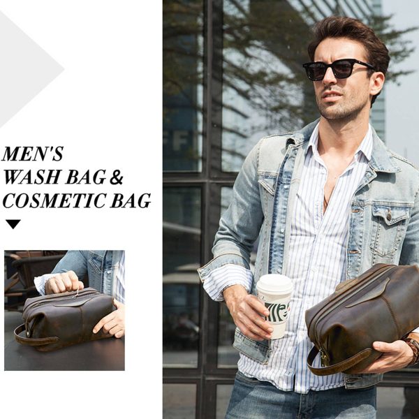 Genuine Leather Washable set-in pocket Cosmetic bag