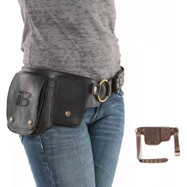 Faux leather punk style vintage waist bag