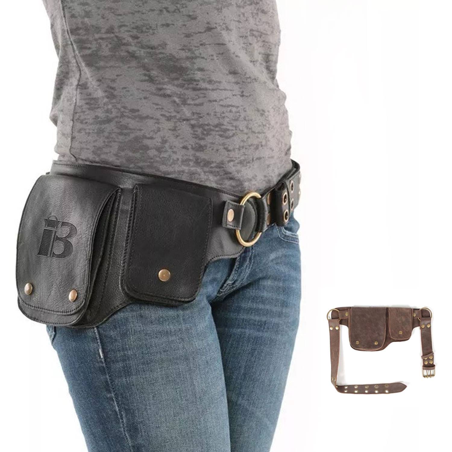 Faux leather punk style vintage waist bag