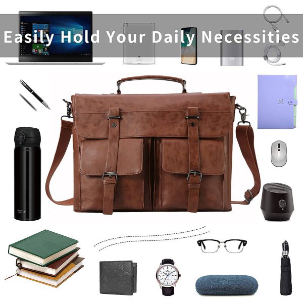 17.3 Inch Vintage PU Leather Laptop Bag Briefcase Satchel