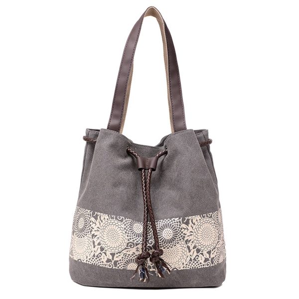 Women Printing Drawstring Canvas Tote Bags