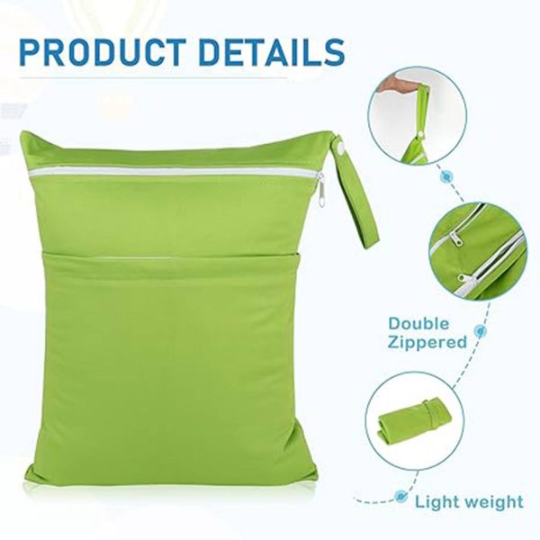 Baby Cloth Diaper Wet/Dry Bags with Two Zippered Pockets