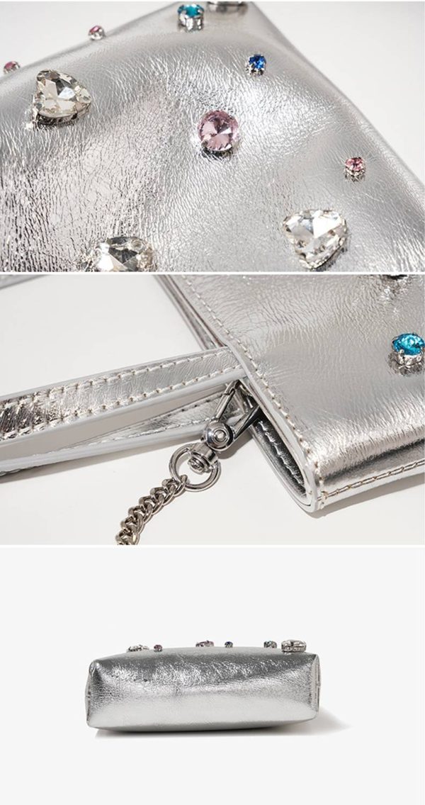 Geniune Leather Crossbody Bag Studded With Shinestones