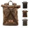 Vintage Canvas Leather Roll On Laptop Backpack Waterproof