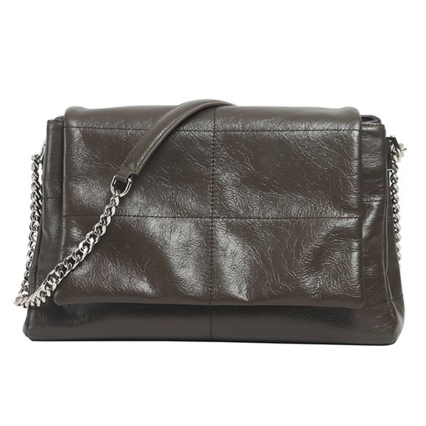 Genuine Leather Shoulder Tote bag with Hardware Chain