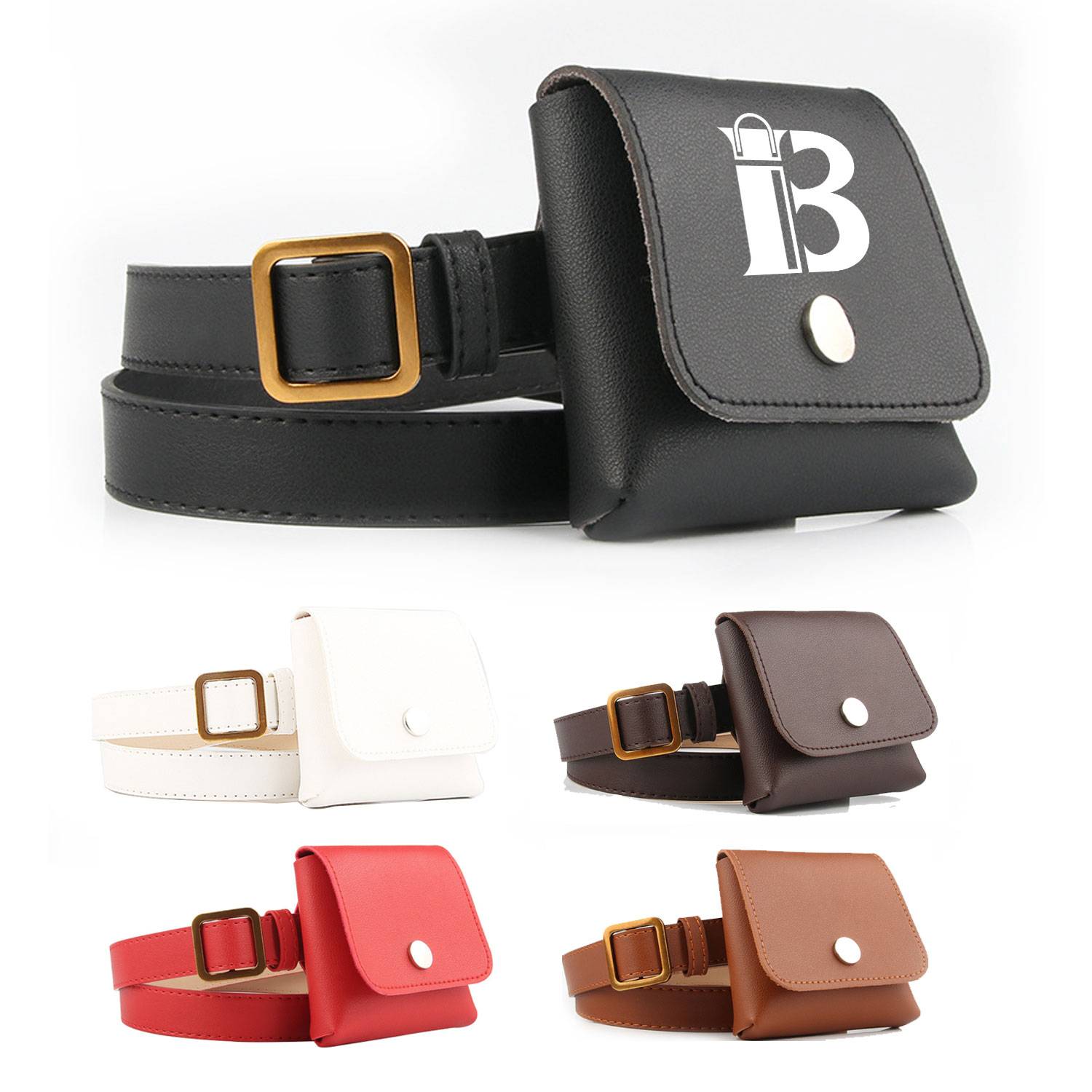 PU Leather Multi Pocket Belt Bag