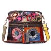 Genuine Leather Contrasting hand-fringed floral paneling bag
